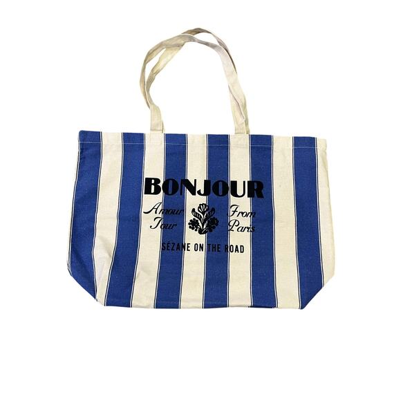 Sezane On The Road Large Blue/White Striped Canvas Tote, Shopping Coastal Prep - Picture 2 of 8